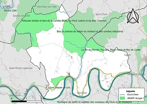 Carte des ZNIEFF de type 1 sur la commune.