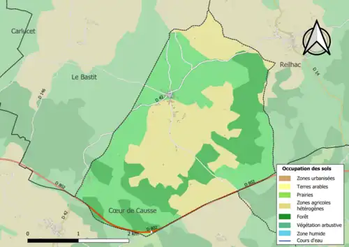 Carte en couleurs présentant l'occupation des sols.