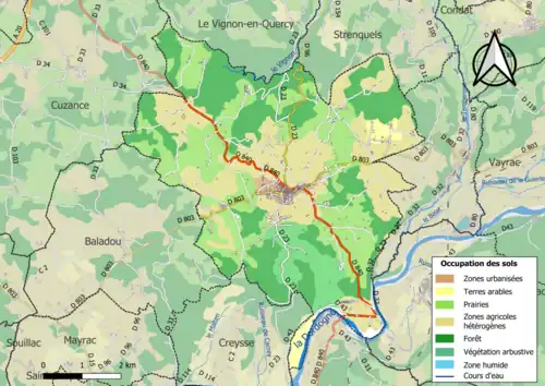 Carte en couleurs présentant l'occupation des sols.