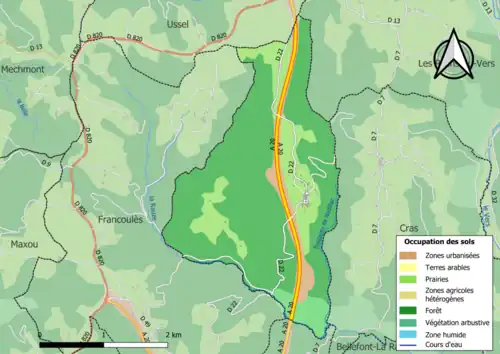 Carte en couleurs présentant l'occupation des sols.