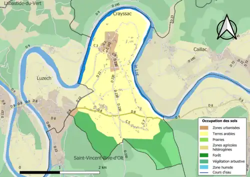 Carte en couleurs présentant l'occupation des sols.