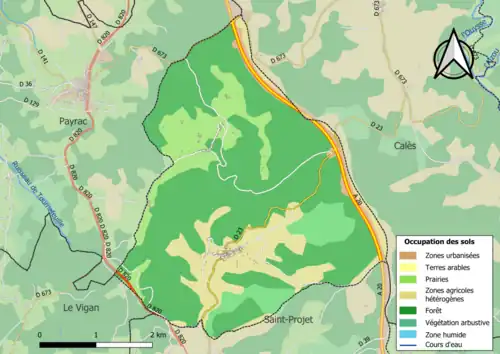 Carte en couleurs présentant l'occupation des sols.