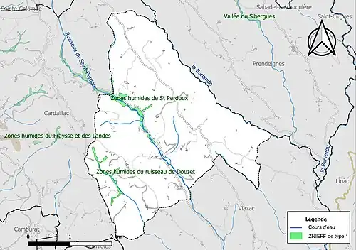 Carte des ZNIEFF de type 1 sur la commune.