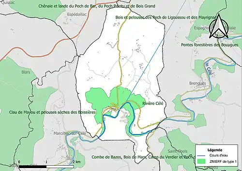 Carte de la ZNIEFF de type 1 sur la commune.