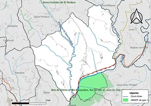 Carte de la ZNIEFF de type 1 sur la commune.