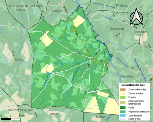 Carte en couleurs présentant l'occupation des sols.