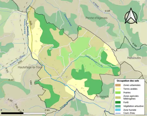 Carte en couleurs présentant l'occupation des sols.