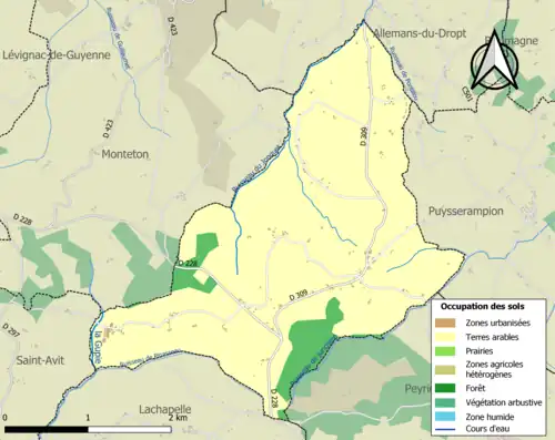 Carte en couleurs présentant l'occupation des sols.