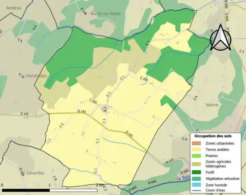 Carte en couleurs présentant l'occupation des sols.