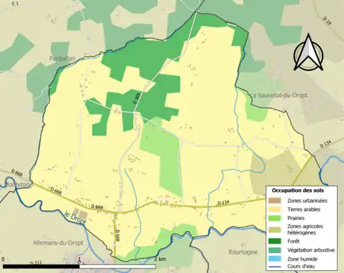 Carte en couleurs présentant l'occupation des sols.