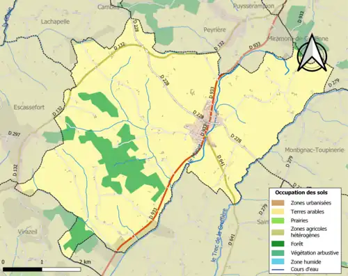 Carte en couleurs présentant l'occupation des sols.