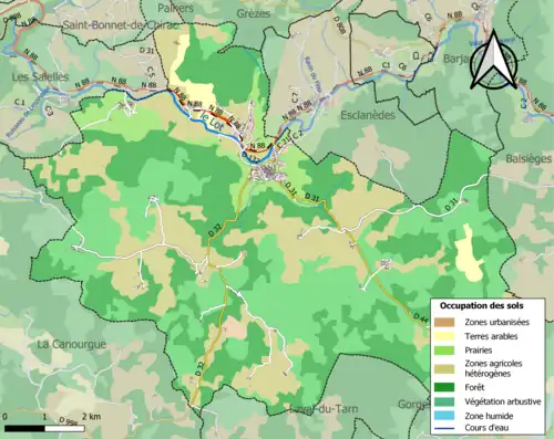 Carte en couleurs présentant l'occupation des sols.