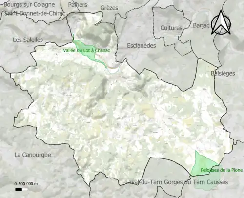 Carte des ZNIEFF de type 1 sur la commune.