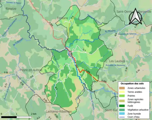 Carte en couleurs présentant l'occupation des sols.