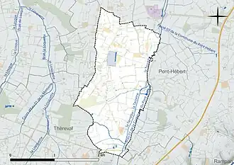 Carte en couleur présentant le réseau hydrographique de la commune