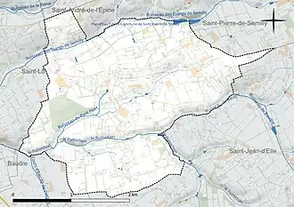 Carte en couleur présentant le réseau hydrographique de la commune