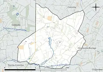 Carte en couleur présentant le réseau hydrographique de la commune