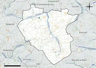 Carte en couleur présentant le réseau hydrographique de la commune