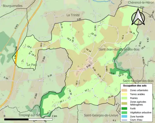 Carte en couleurs présentant l'occupation des sols.