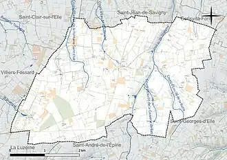 Carte en couleur présentant le réseau hydrographique de la commune