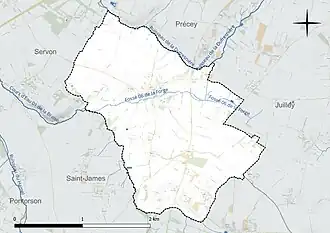 Carte en couleur présentant le réseau hydrographique de la commune