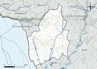 Carte en couleur présentant le réseau hydrographique de la commune