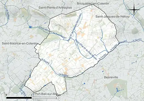 Carte en couleur présentant le réseau hydrographique de la commune