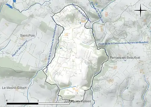 Carte en couleur présentant le réseau hydrographique de la commune