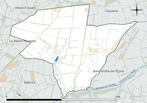 Carte en couleur présentant le réseau hydrographique de la commune