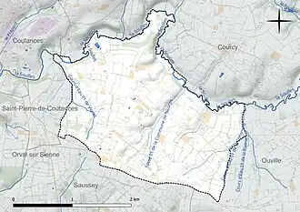 Carte en couleur présentant le réseau hydrographique de la commune
