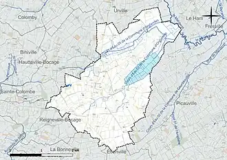 Carte en couleur présentant le réseau hydrographique de la commune