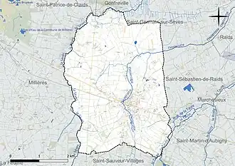 Carte en couleur présentant le réseau hydrographique de la commune