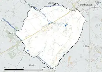 Carte en couleur présentant le réseau hydrographique de la commune
