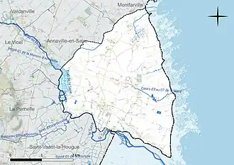 Carte en couleur présentant le réseau hydrographique de la commune