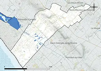Carte en couleur présentant le réseau hydrographique de la commune