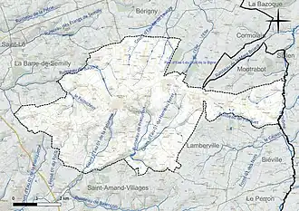 Carte en couleur présentant le réseau hydrographique de la commune