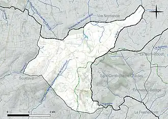 Carte en couleur présentant le réseau hydrographique de la commune