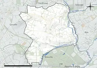 Carte en couleur présentant le réseau hydrographique de la commune