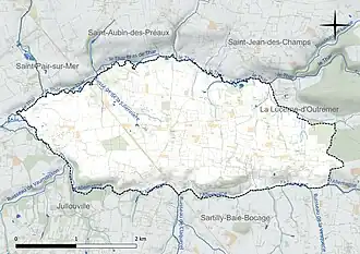 Carte en couleur présentant le réseau hydrographique de la commune
