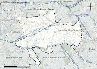 Carte en couleur présentant le réseau hydrographique de la commune