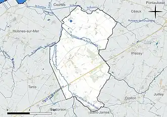 Carte en couleur présentant le réseau hydrographique de la commune