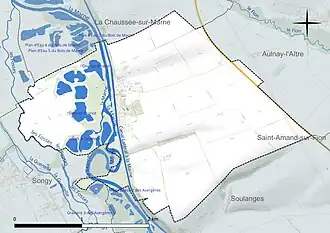 Carte en couleur présentant le réseau hydrographique de la commune