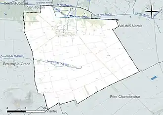 Carte en couleur présentant le réseau hydrographique de la commune