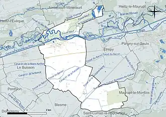 Carte en couleur présentant le réseau hydrographique de la commune
