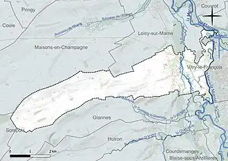 Carte en couleur présentant le réseau hydrographique de la commune