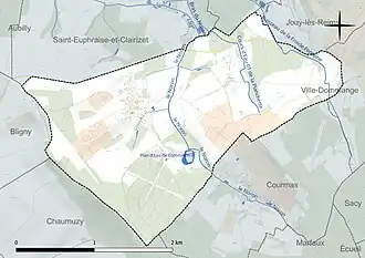 Carte en couleur présentant le réseau hydrographique de la commune