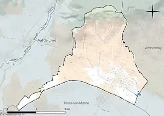 Carte en couleur présentant le réseau hydrographique de la commune