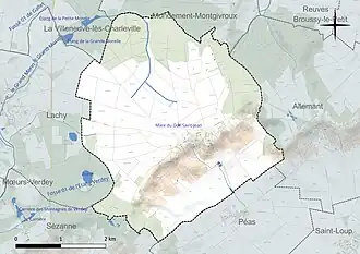 Carte en couleur présentant le réseau hydrographique de la commune
