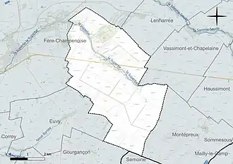Carte en couleur présentant le réseau hydrographique de la commune