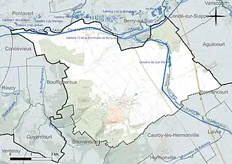 Carte en couleur présentant le réseau hydrographique de la commune